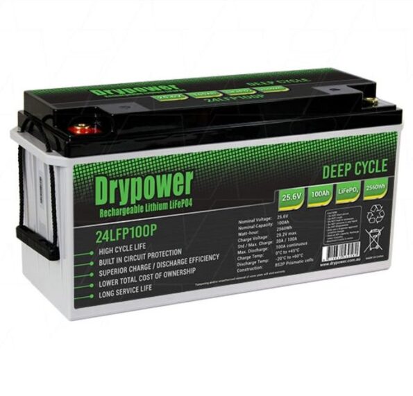 DryPower 24V 100Ah 2560Wh LiFePO4 Battery